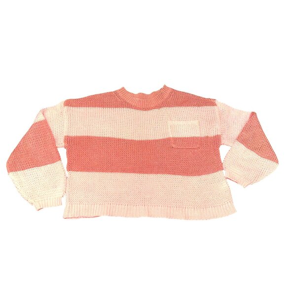 American Eagle Striped Knit Long Sleeve Sweater Pink Brown Cotton Acrylic Blend - Picture 9 of 10